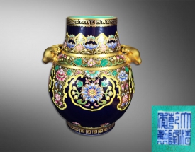 粉彩霽蘭釉鹿頭尊