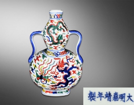 青花五彩龍鳳雙耳葫蘆